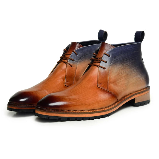 Dornford Gradient Leather Chukka Boots – Tan to Midnight Blue