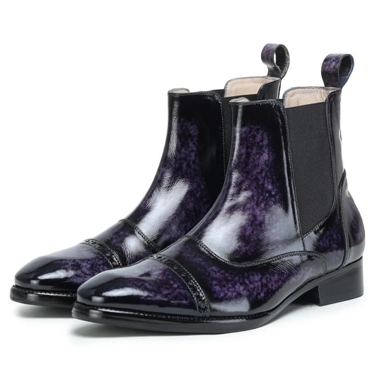 Dornford Noir Patina Captoe Chelsea Boots – Deep Purple Finish