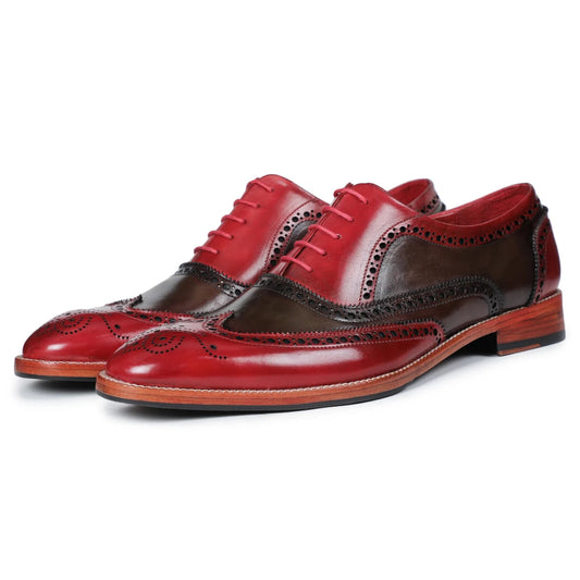 Dornford Wingtip Brogue Oxford Shoes – Red & Olive Leather