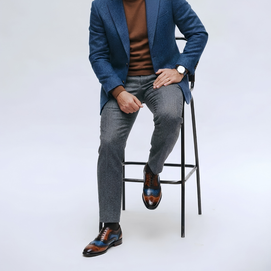 Dornford Aurelius Wingtip Oxford – Hand-Patina Blue & Chestnut