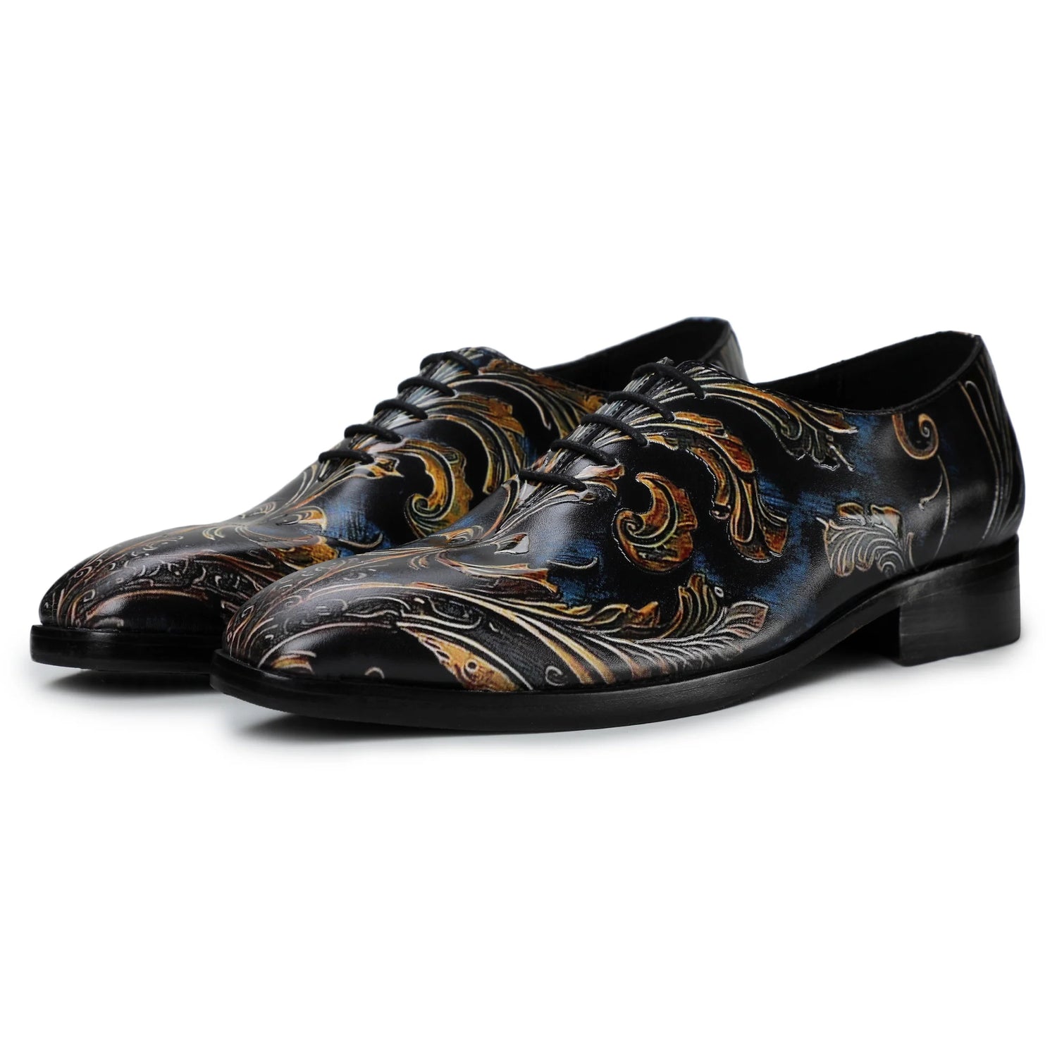 Dornford Baroque Oxford Shoes – Black Multicolor Hand-Painted Leather
