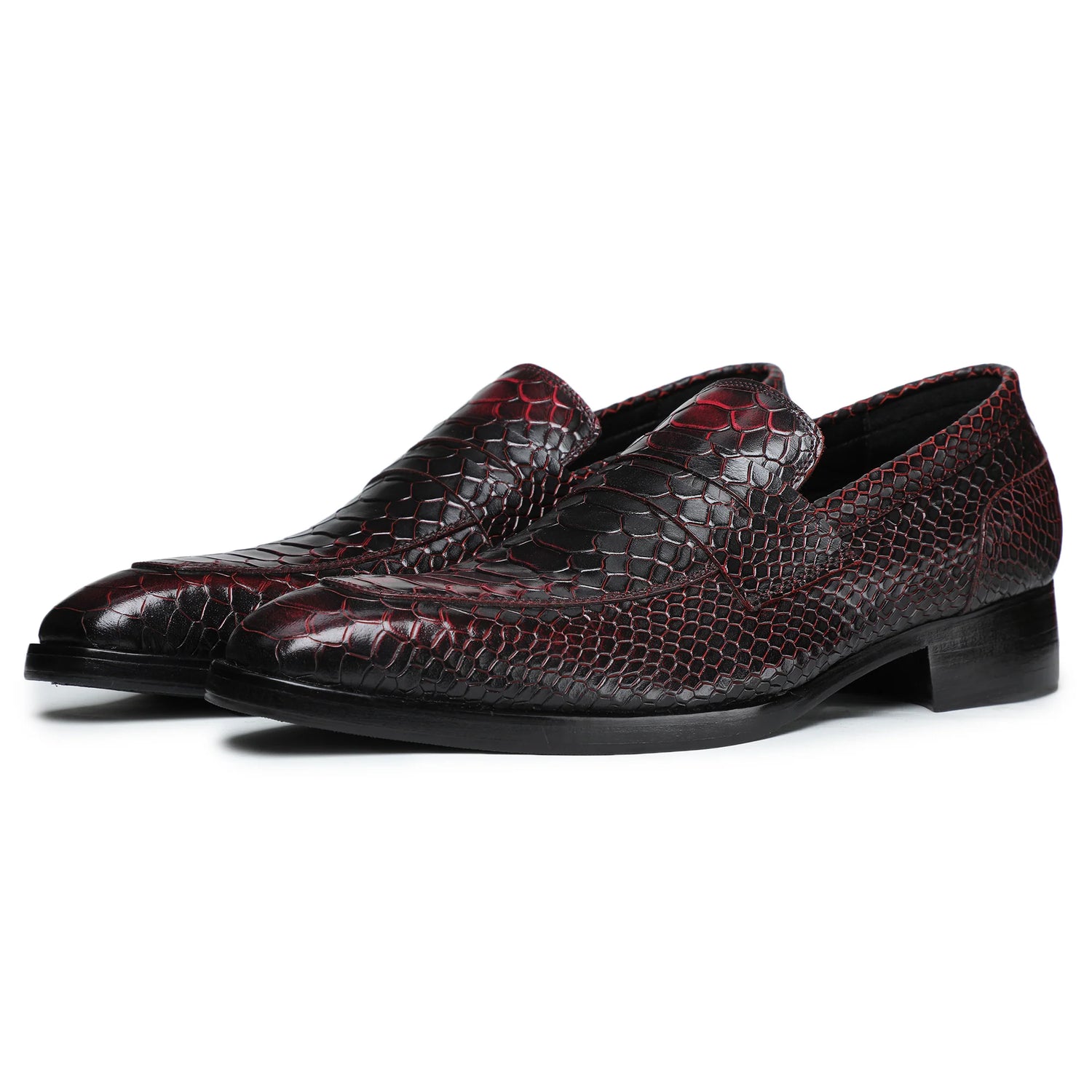 Dornford Monaco Slip-On Loafer – Crimson Black Reptile Texture