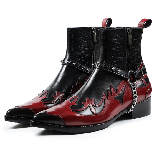 Dornford Rebel Harness Boots – Black & Crimson