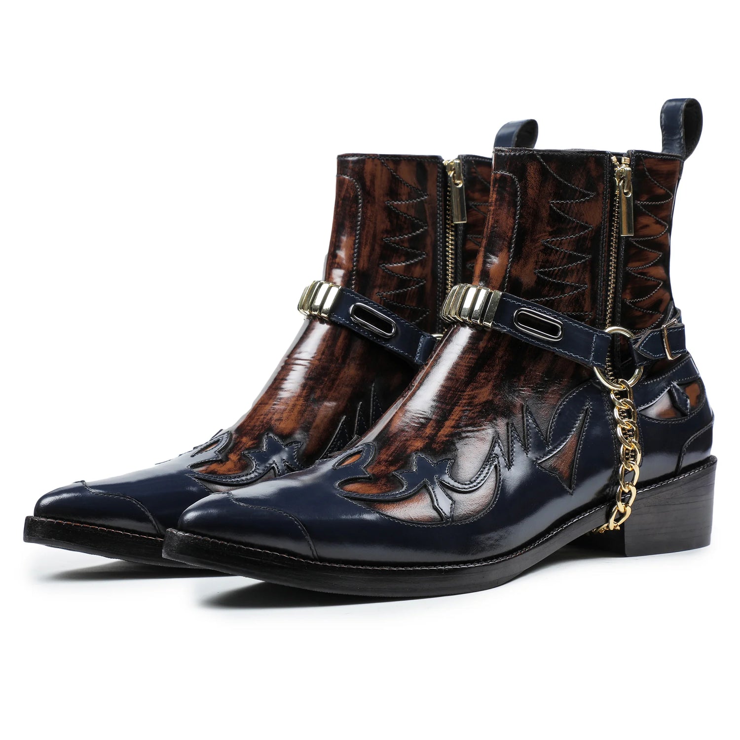 Dornford Midnight Flame Harness Boots – Navy & Burnished Brown