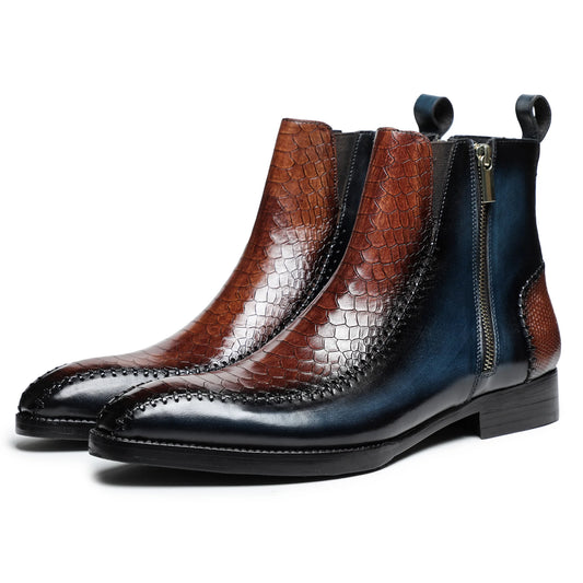 Dornford Dual-Tone Croc Zip Boots – Chestnut & Midnight Blue