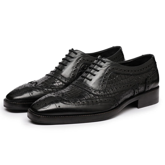 Dornford Noir Croc Wingtip Oxford