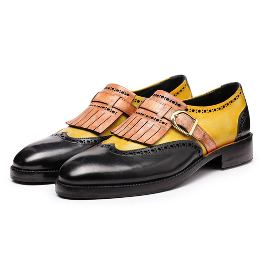 Dornford Wingtip Monk Strap – Yellow & Black Kiltie