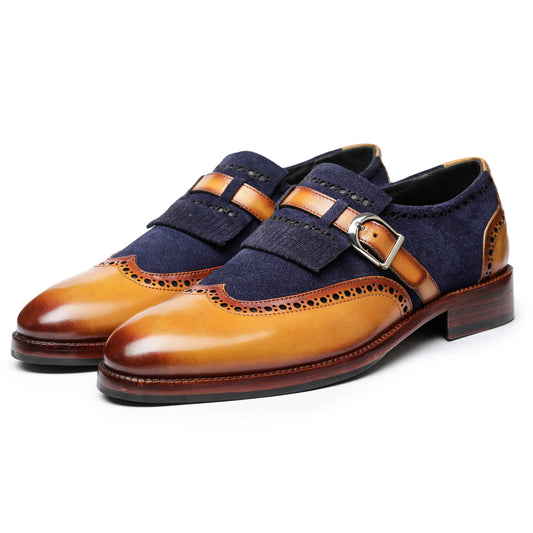 Dornford Wingtip Monk Strap – Tan & Navy Kiltie