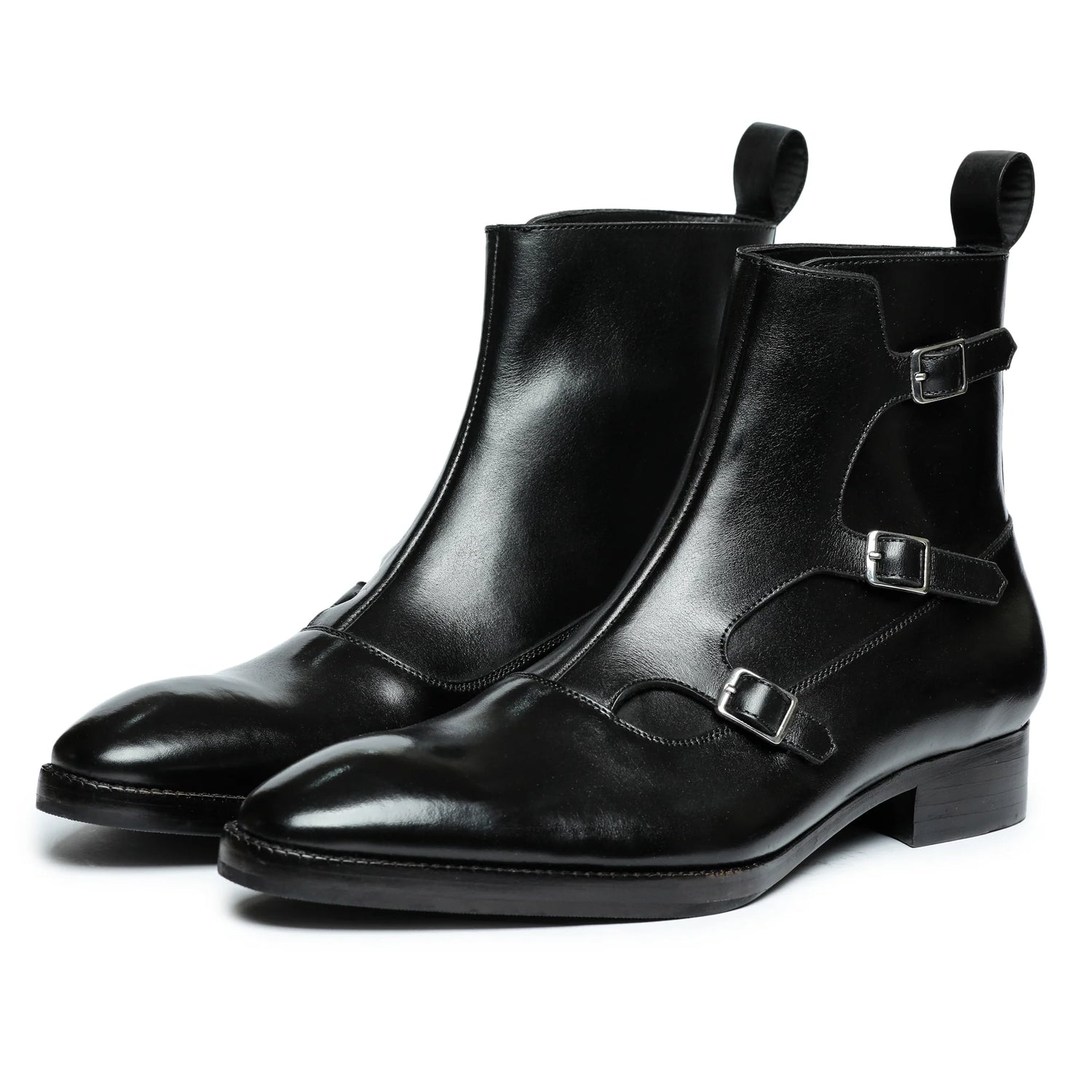 Dornford Noir Triple Monk Strap Boots – Sleek Black Leather