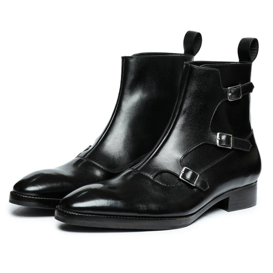 Dornford Noir Triple Monk Strap Boots – Sleek Black Leather