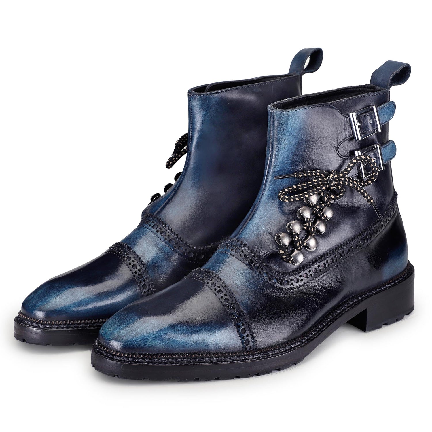 Dornford Alpine Cap-Toe Lace-Up Boots – Midnight Blue Patina