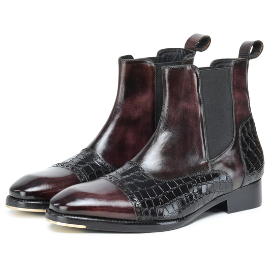 Dornford Croc Captoe Chelsea Boots – Dark Burgundy & Black