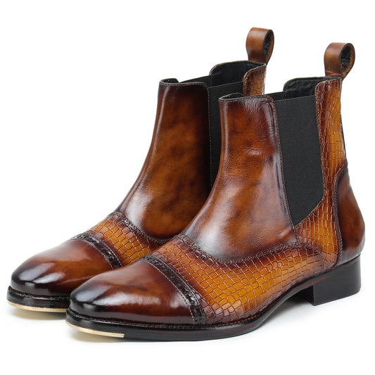 Dornford Croc Captoe Chelsea Boots – Tan & Brown