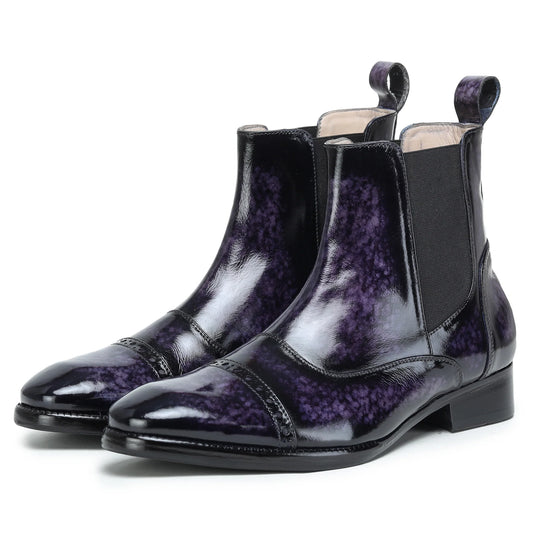 Dornford Noir Patina Captoe Chelsea Boots – Deep Purple Finish