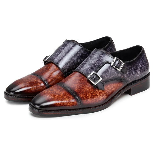 Dornford Captoe Double Monk Strap – Brown & Smoke Patina