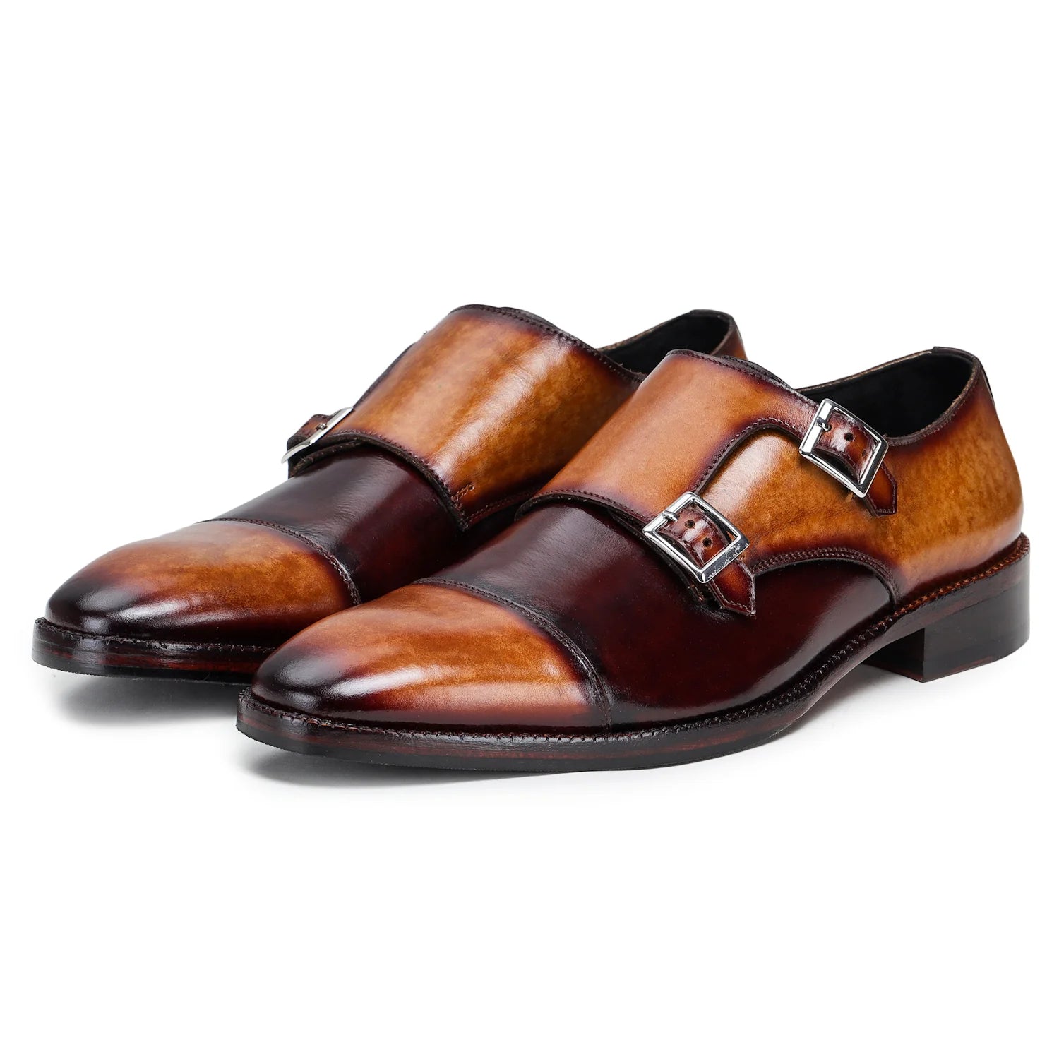 Dornford Captoe Double Monk Strap – Tan & Deep Brown Patina