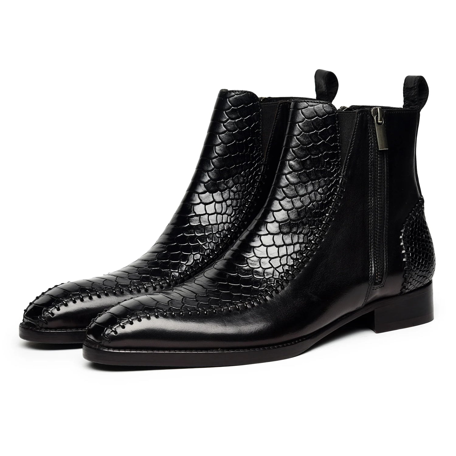 Dornford Croc-Textured Zip Boots – Jet Black