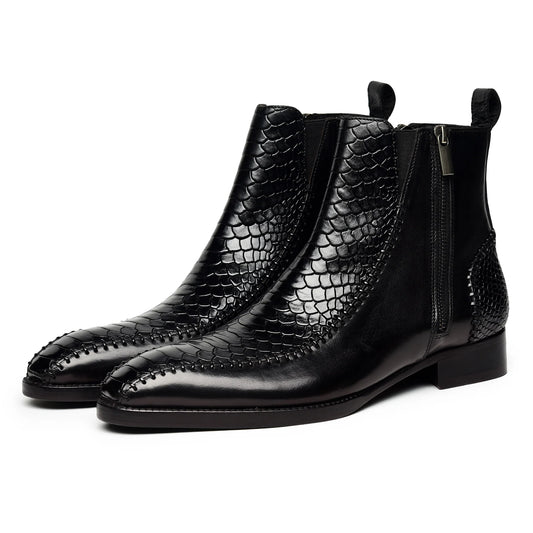 Dornford Croc-Textured Zip Boots – Jet Black