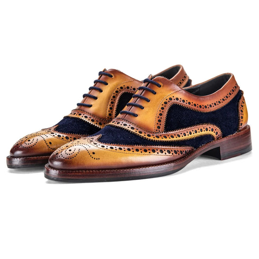 Dornford Ashbourne Wingtip Oxford – Tan & Navy Suede
