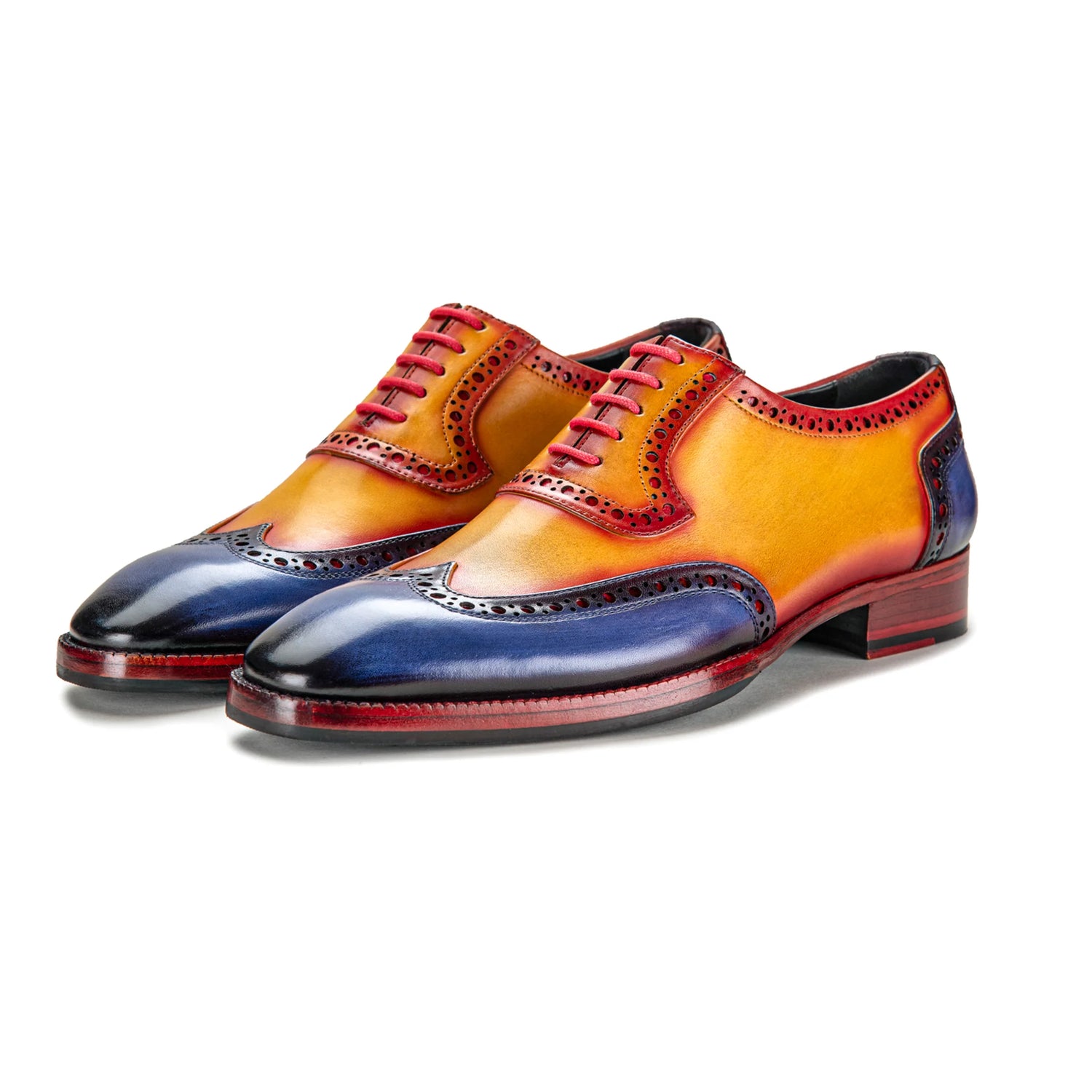 Dornford Wingtip Oxford Shoes – Cognac & Navy Hand-Patina Leather