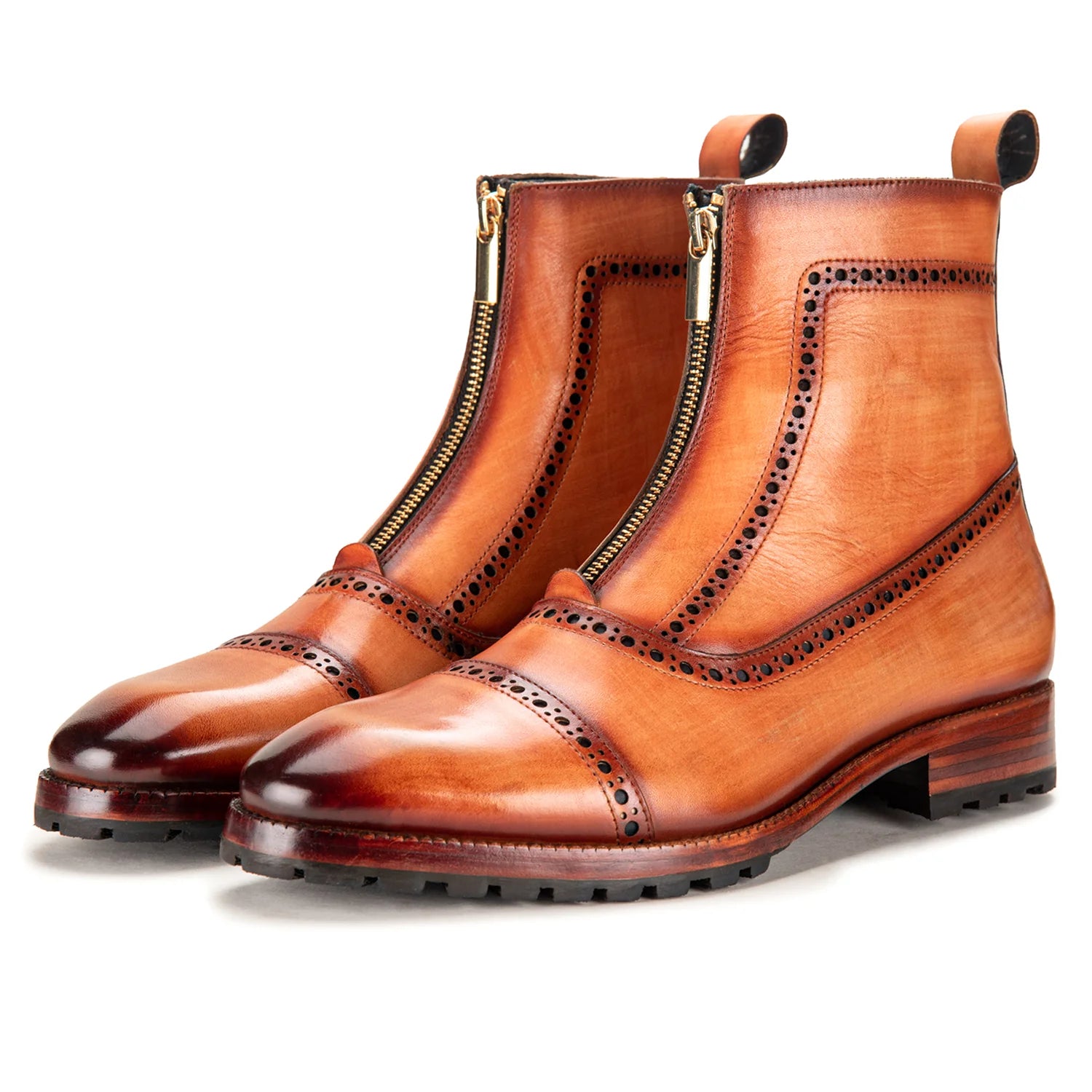 Dornford Brogue Zip Leather Boots – Burnished Tan