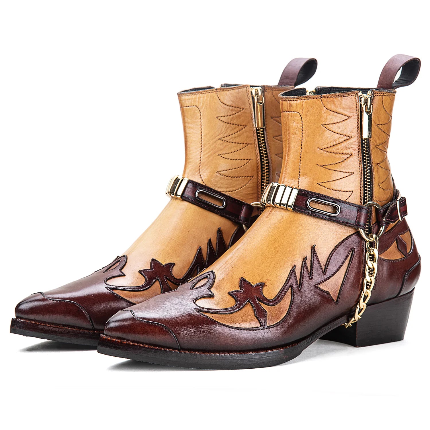 Dornford Desert Rebel Harness Boots – Tan & Deep Brown