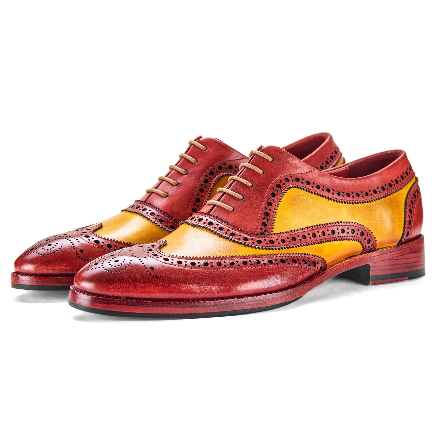 Dornford Brogue Oxford Shoes – Burgundy & Mustard Hand-Patina Leather