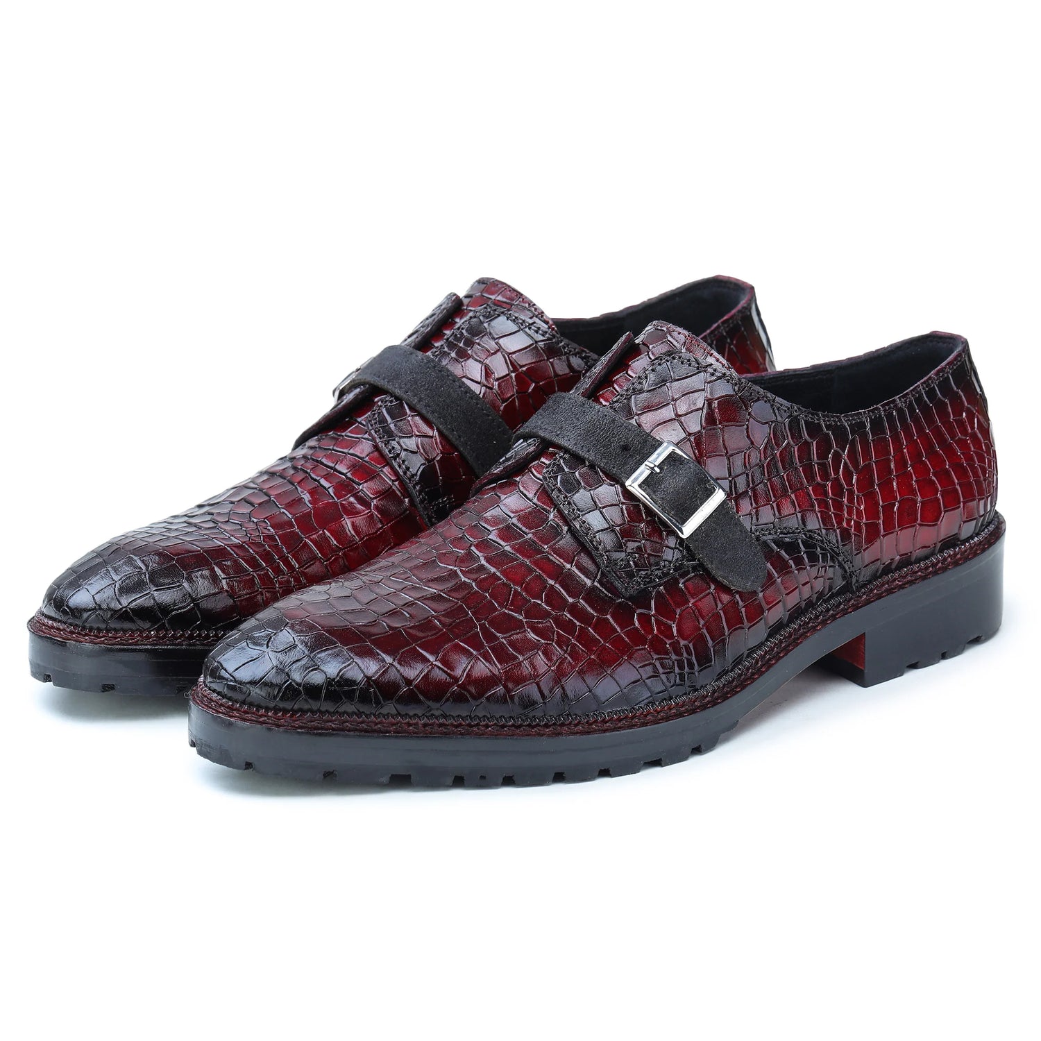 Dornford Croc-Embossed Monk Strap – Wine Red