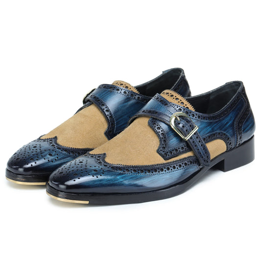 Dornford Wingtip Monk Strap – Navy & Suede Contrast