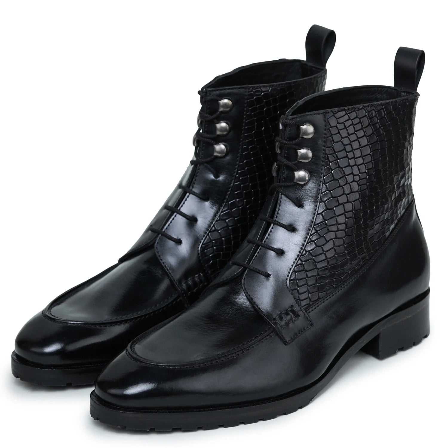 Dornford Split Toe Derby Boots – Black Croc Texture