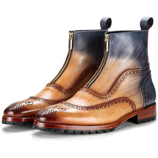 Dornford Gradient Brogue Zip Boots – Sand Tan & Midnight Blue