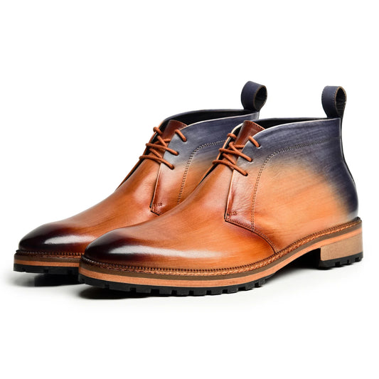 Dornford Gradient Leather Chukka Boots – Tan to Midnight Blue