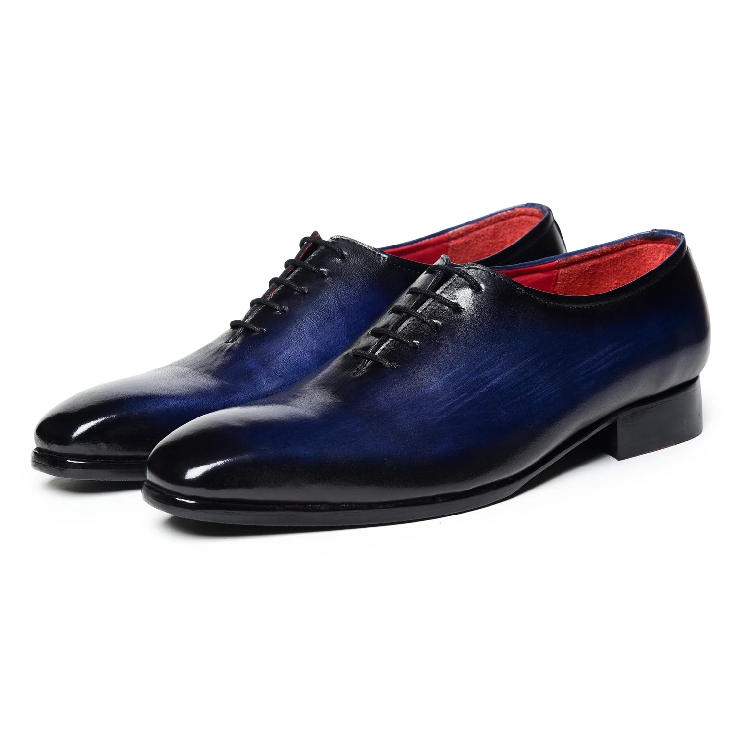 Dornford Wholecut Oxford Shoes – Black & Blue Hand-Patina Leather
