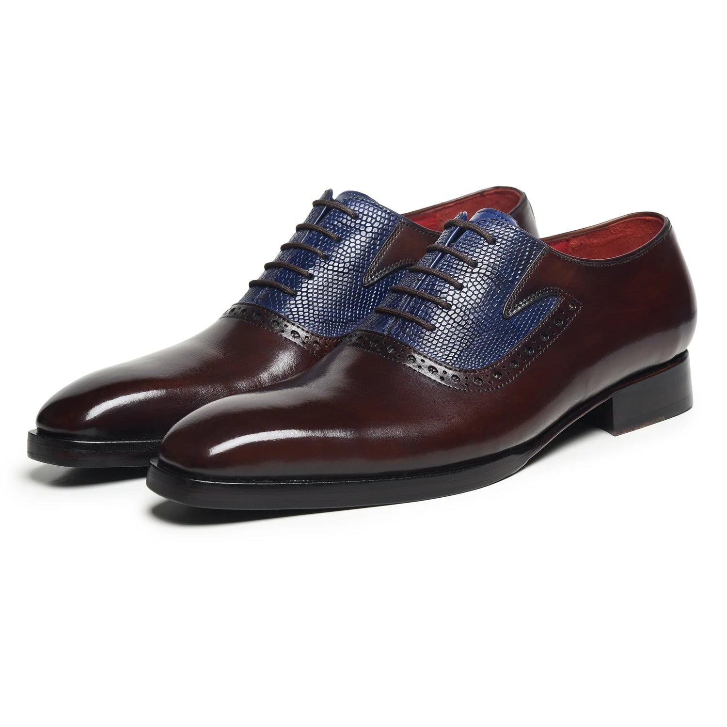 Dornford Saddle Oxford Shoes – Dark Brown & Navy Blue Textured Leather