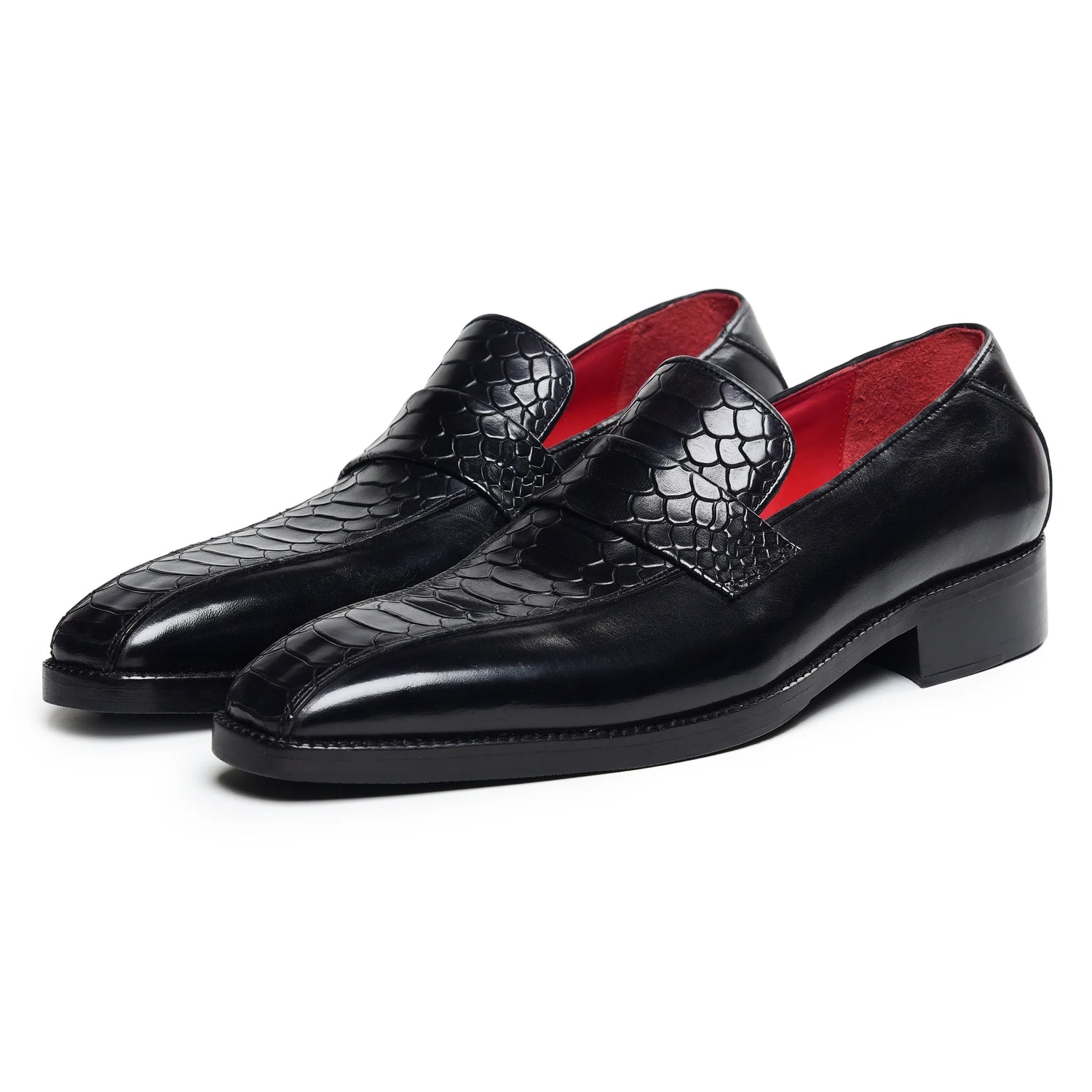 Dornford Croc-Embossed Penny Loafers – Black Leather
