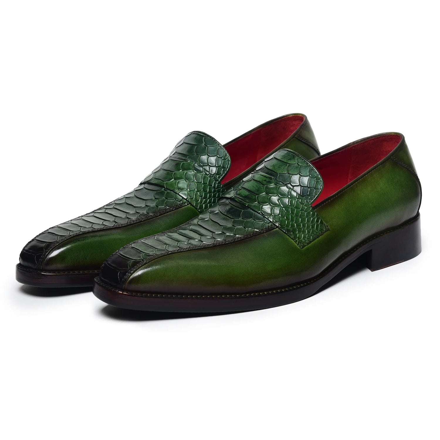 Dornford Croc-Embossed Penny Loafers – Forest Green Leather