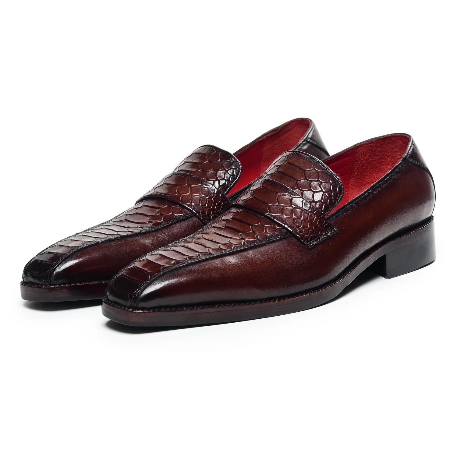 Dornford Croc-Embossed Penny Loafers – Dark Brown Leather