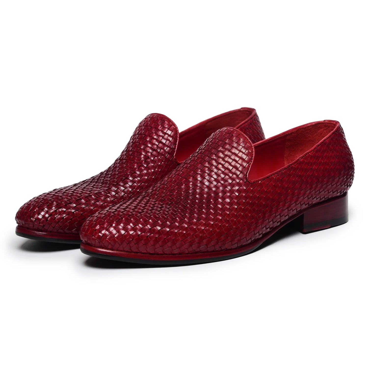 Dornford Woven Venetian Loafers – Crimson Red Handwoven Leather
