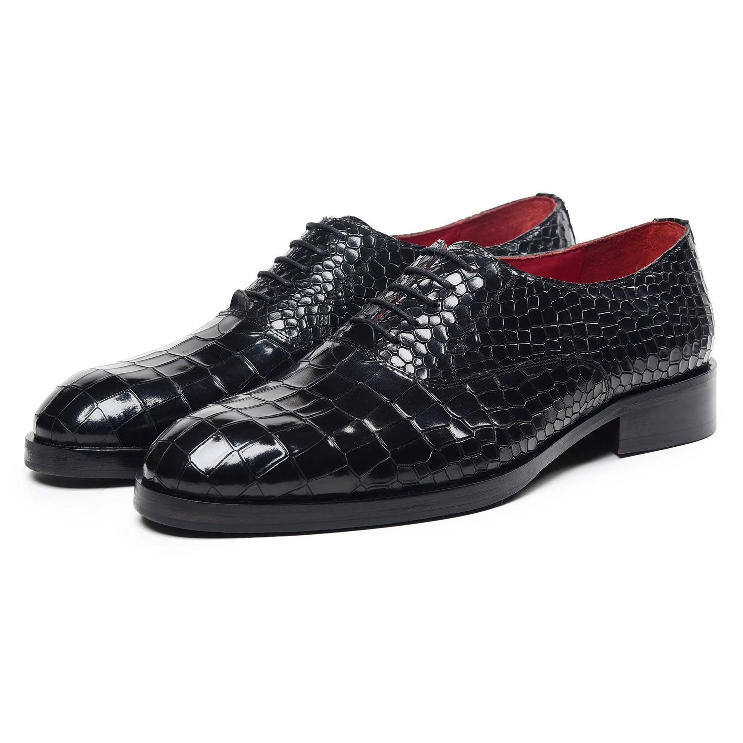 Dornford Croc Embossed Oxford Shoes – Black Leather