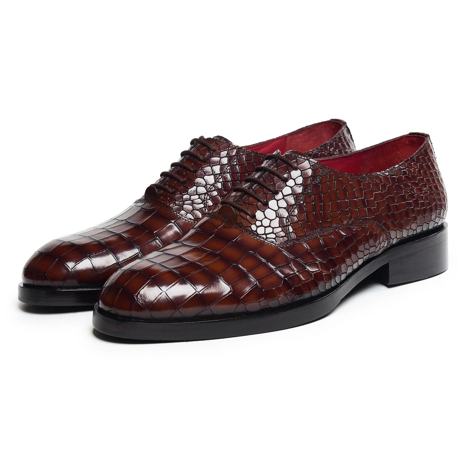 Dornford Croc Embossed Oxford Shoes – Brown Leather