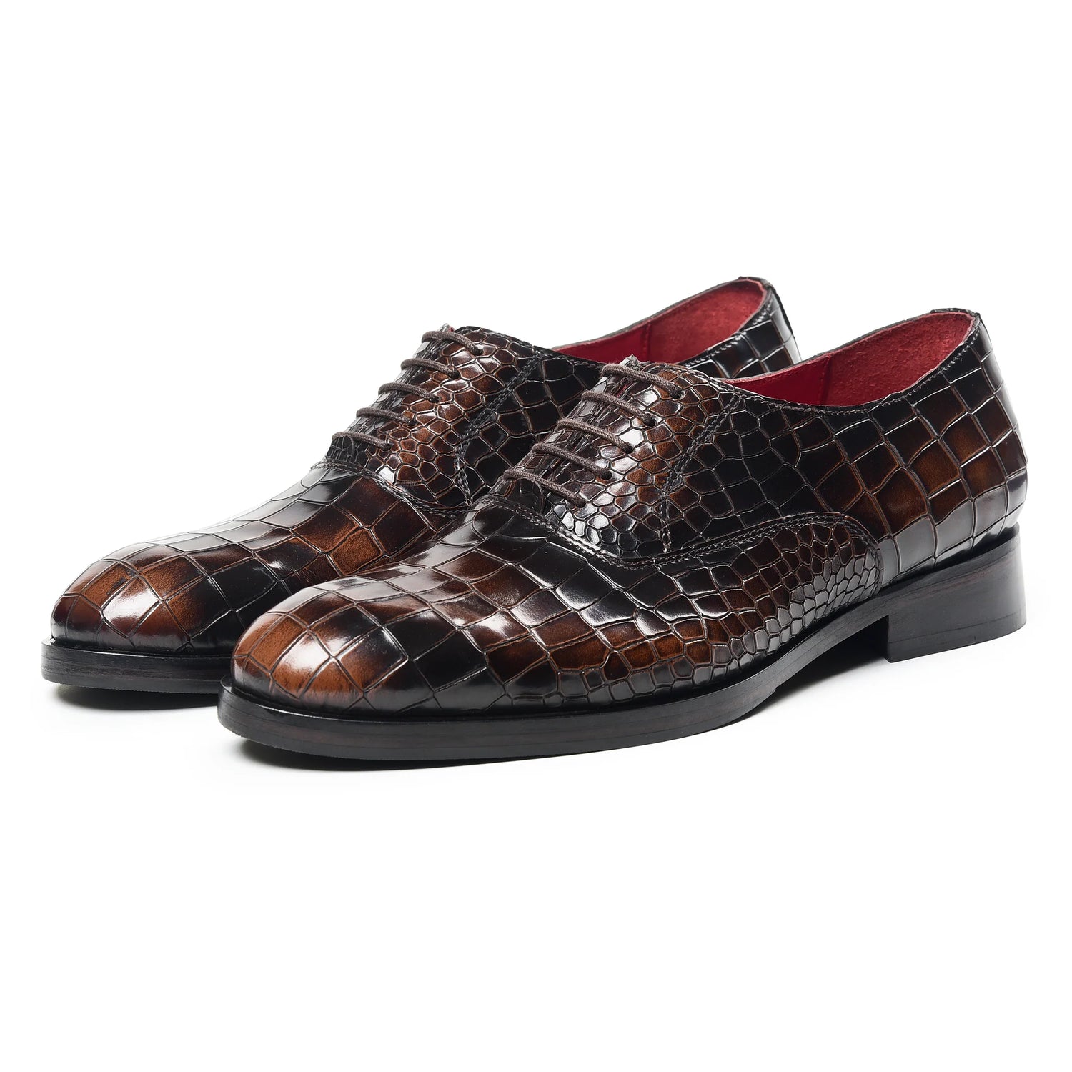 Dornford Croc Embossed Oxford Shoes – Dark Brown Leather