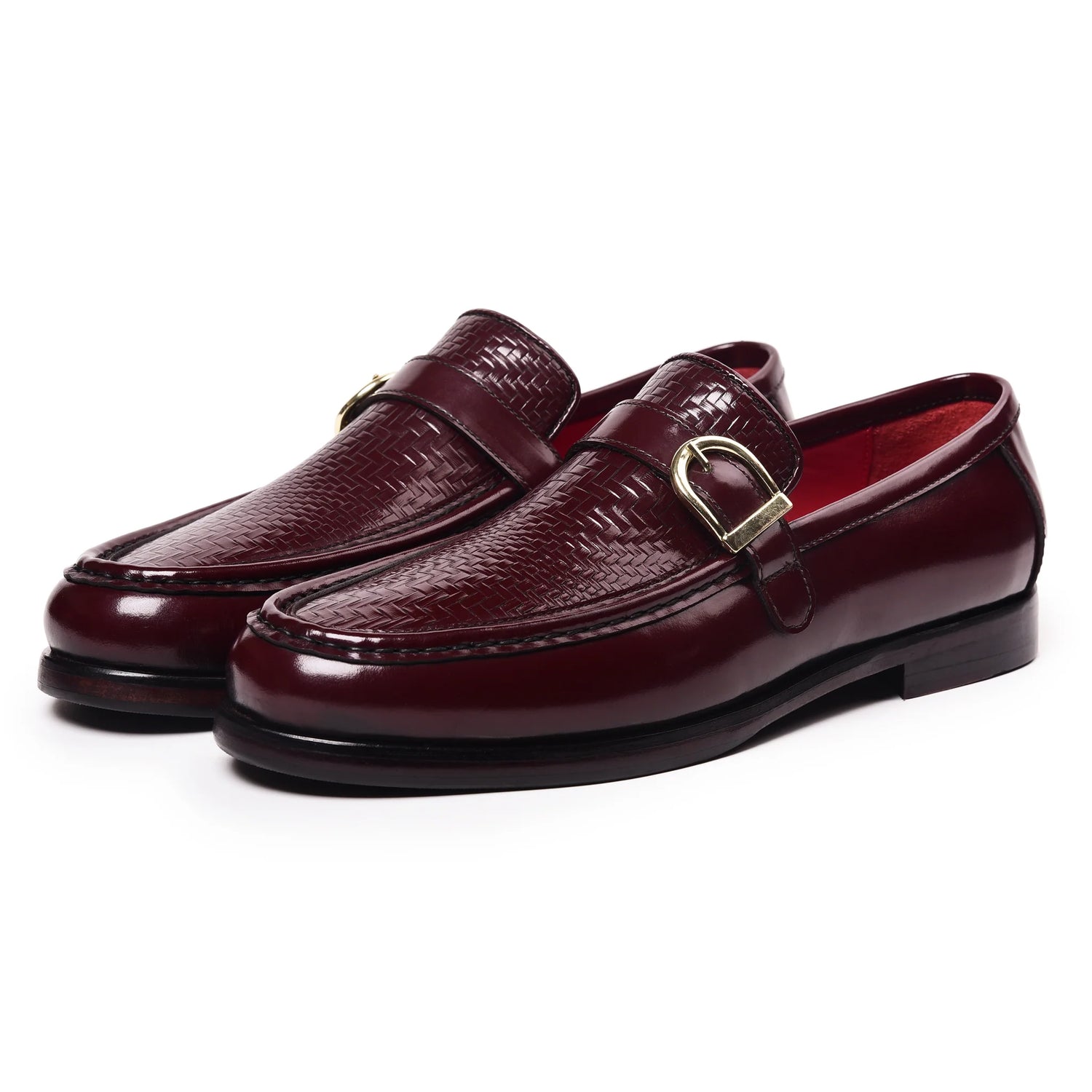 Dornford Horsebit Apron Loafers – Burgundy Textured Leather