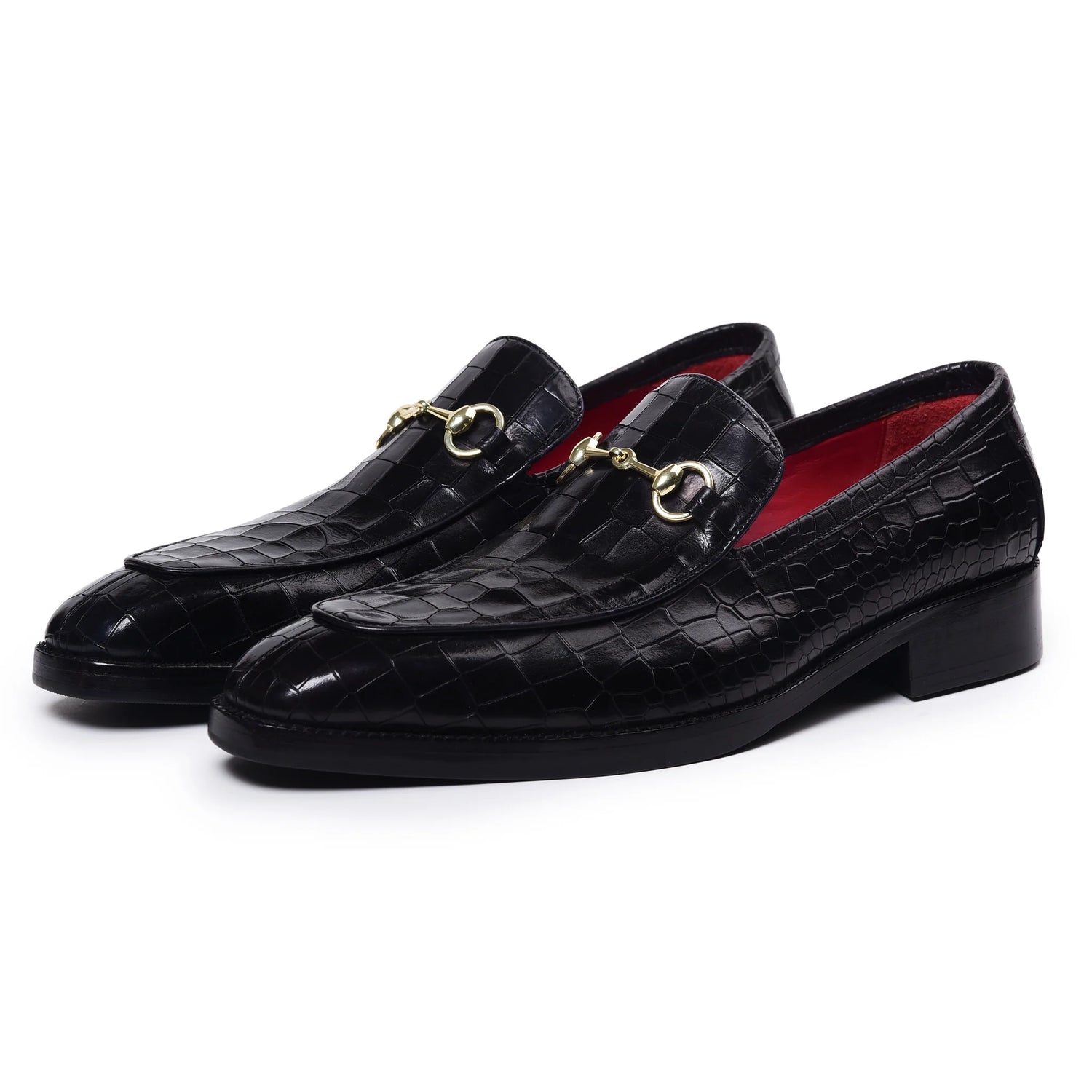Dornford Horsebit Loafers – Midnight Black Croc-Embossed Leather