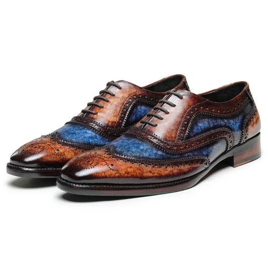 Dornford Aurelius Wingtip Oxford – Hand-Patina Blue & Chestnut
