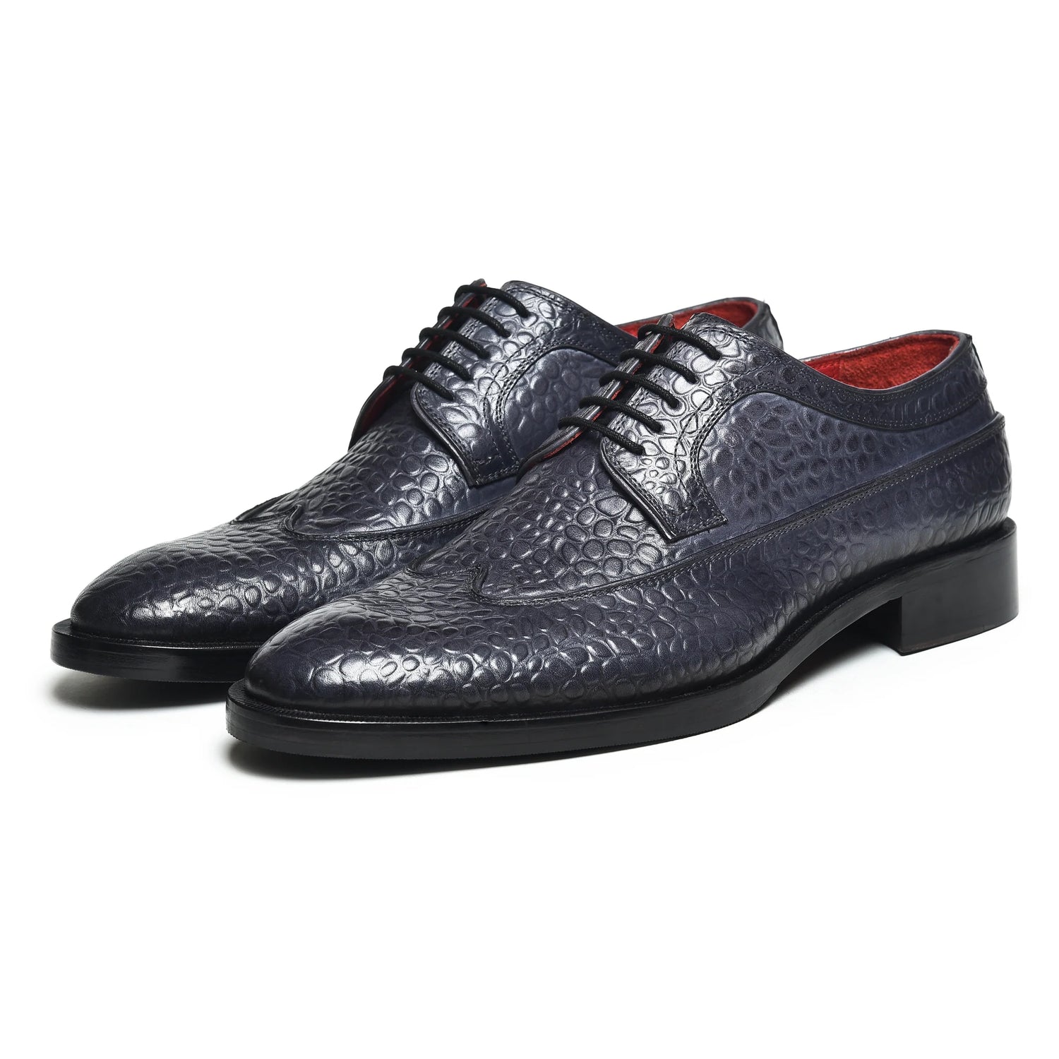 Ashbourne Derby Shoes – Midnight Blue Croc Embossed Leather