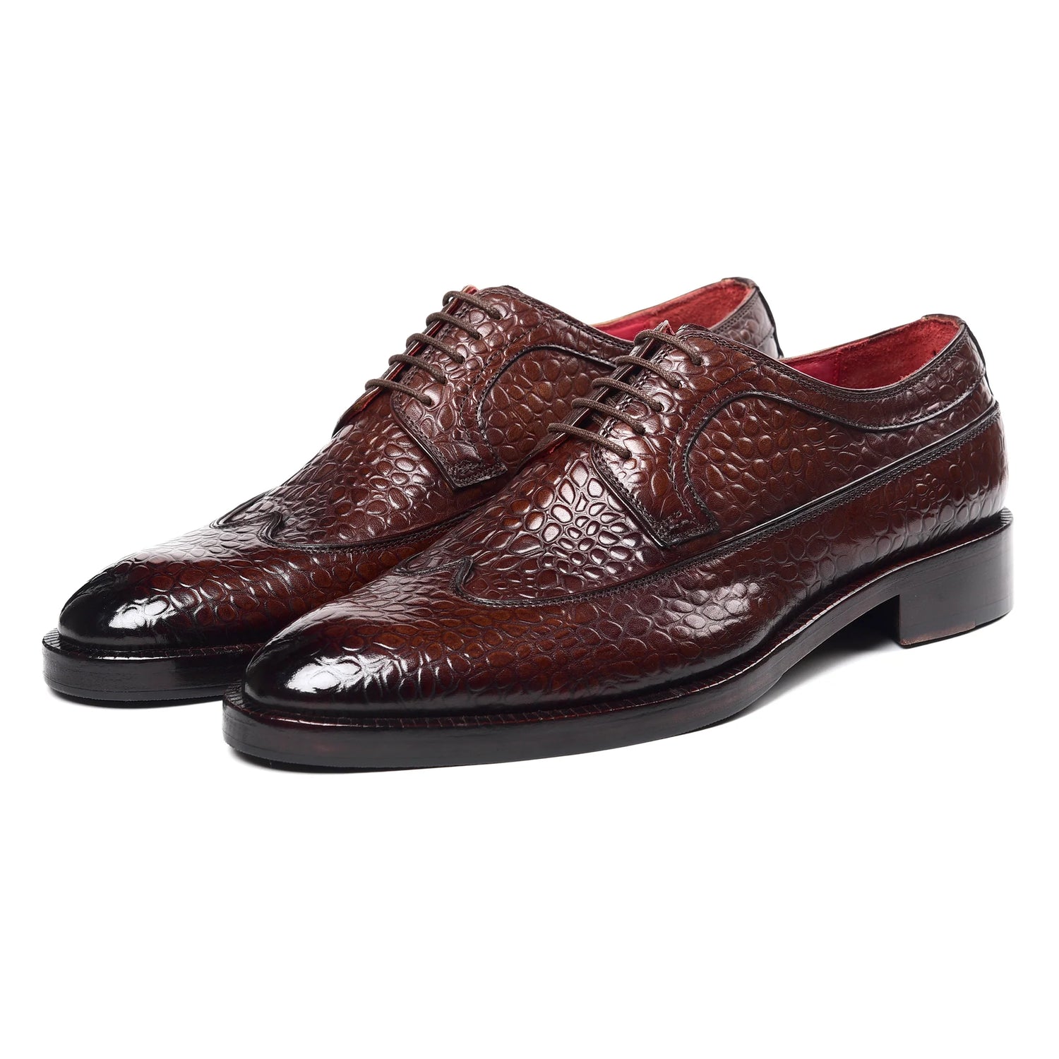Ashbourne Derby Shoes – Dark Brown Croc Embossed Leather