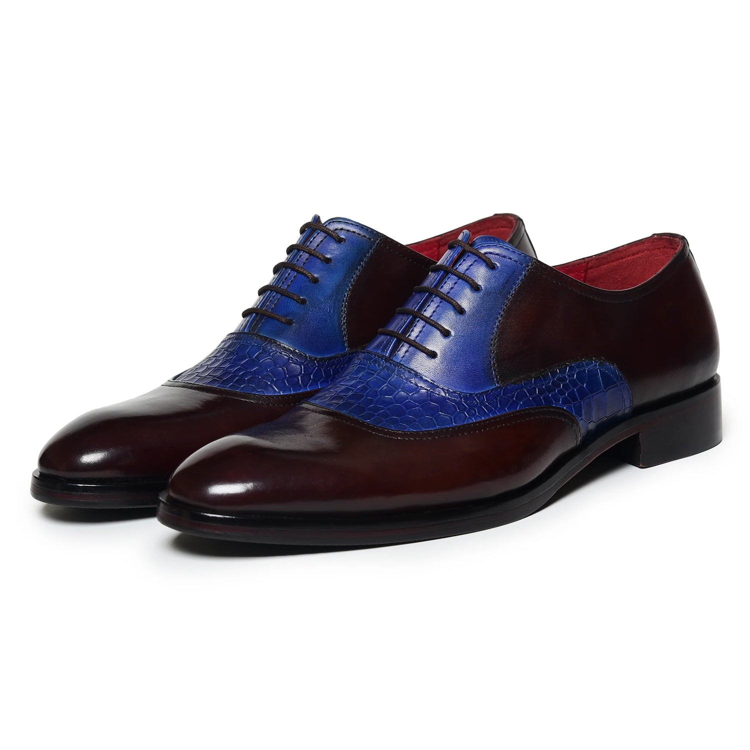 Dornford Two-Tone Oxford Shoes – Burgundy & Royal Blue Leather