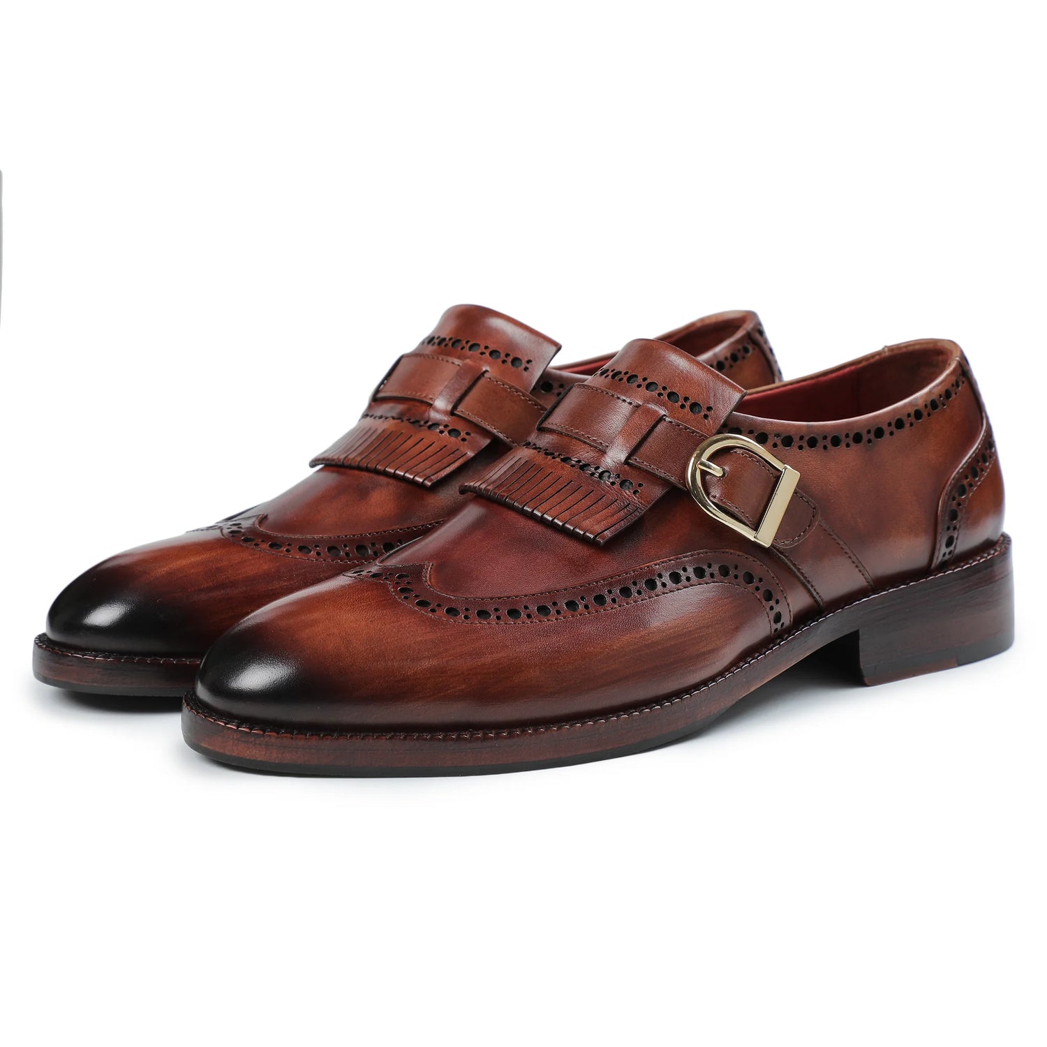 Dornford Wingtip Monk Strap – Burnished Brown Kiltie