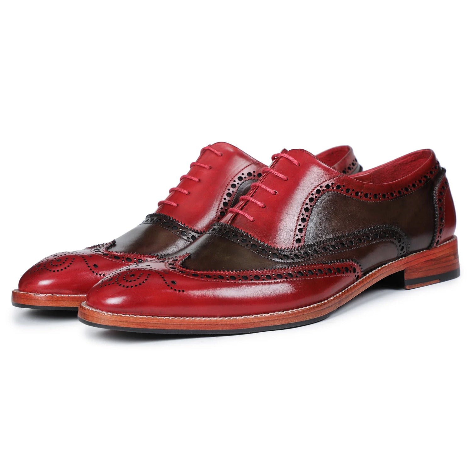 Dornford Wingtip Brogue Oxford Shoes – Red & Olive Leather
