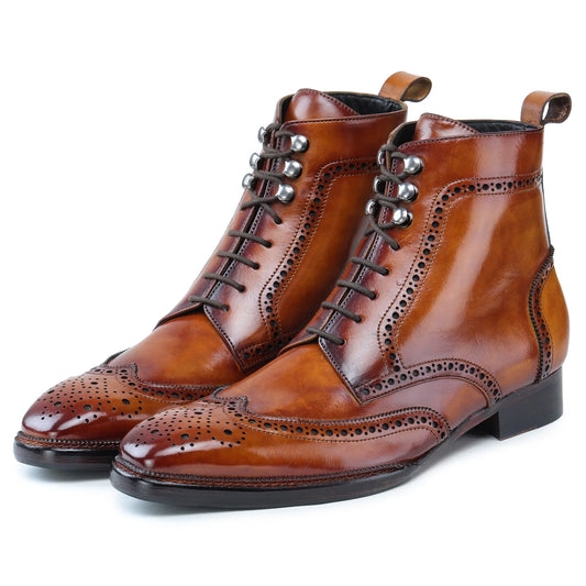 Dornford Heritage Wingtip Lace-Up Boots – Burnished Tan Leather